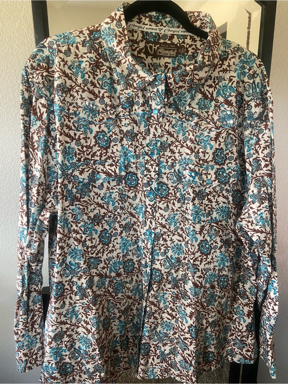 CH Cayuse Floral Button-Down Shirt in Turquoise and Brown